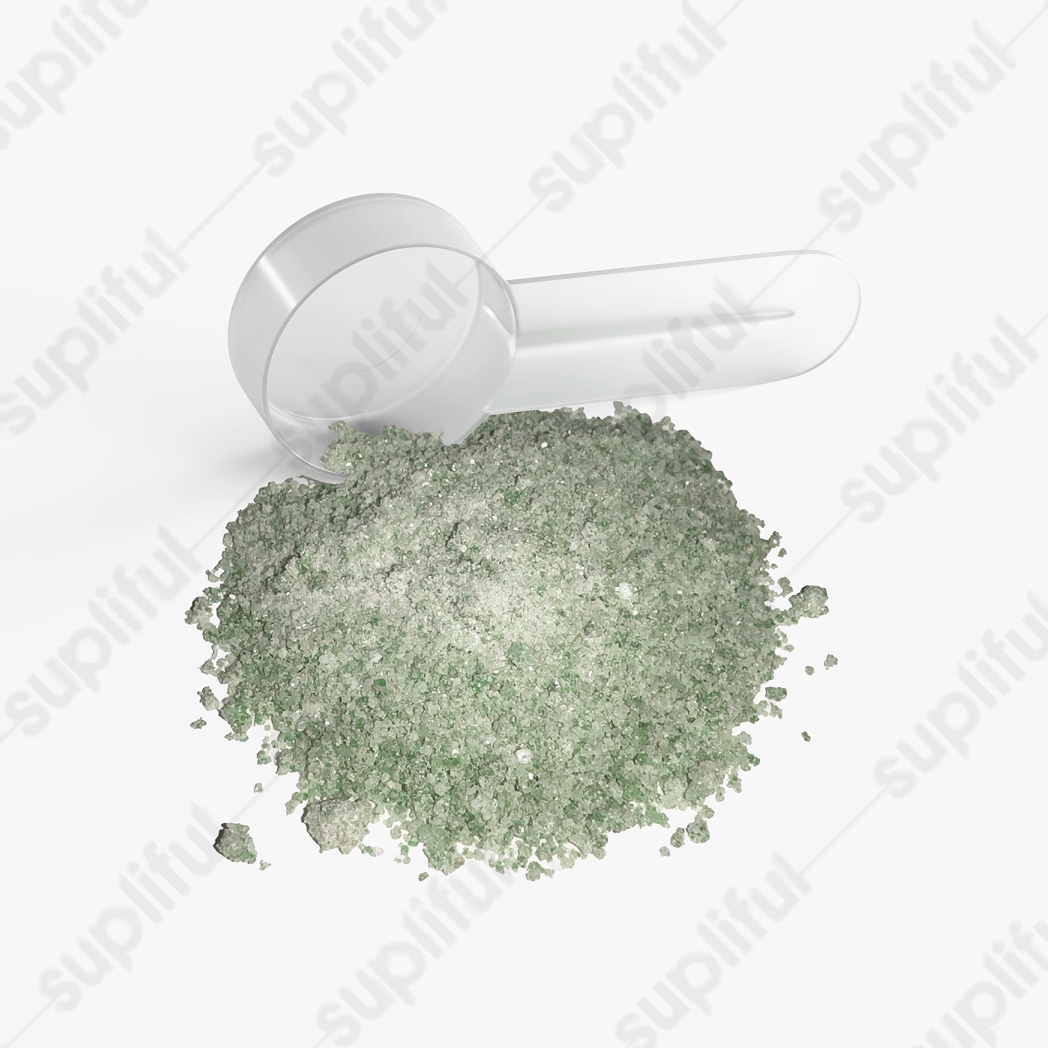 A single green leaf against a white background.